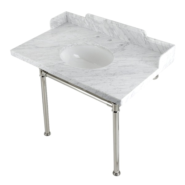 Kingston Brass 36 Carrara Marble Console Sink with Stainless Steel Legs, Marble WhitePolished Nickel LMS3622M86ST - main